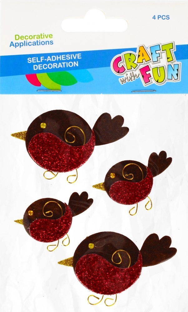 DECORATIVE FELT SELF-ADHESIVE EMBELLISHMENT CHRISTMAS BIRDS CRAFT WITH FUN 480418